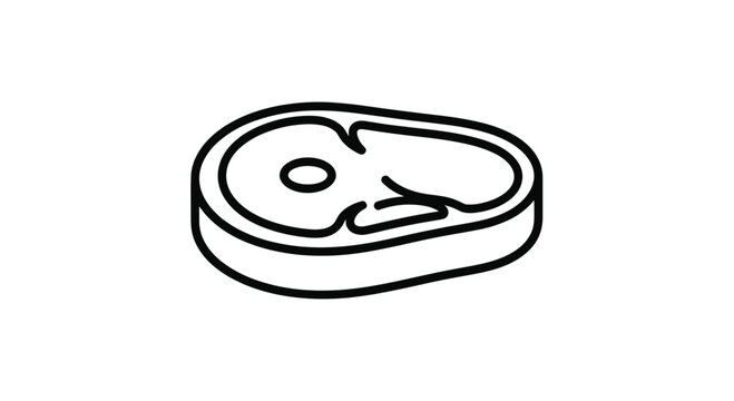 A minimalist black and white line art illustration of a fresh beef steak, featuring its natural shape and a central bone, ideal for culinary themes.