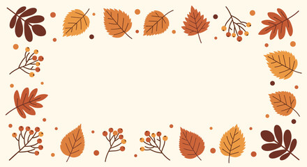Obraz premium Autumn fall leaves and berry branches create a decorative border frame, perfect for seasonal greetings and designs.