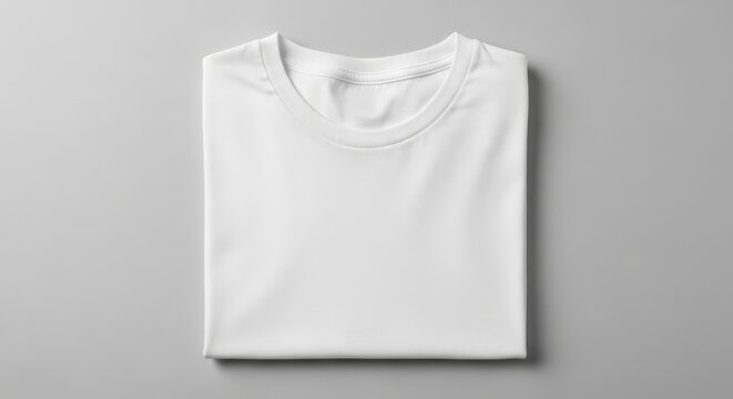 Folded White T Shirt on Light Background - A neatly folded white t-shirt, showcasing simplicity, cleanliness, minimalism, comfort, and essential