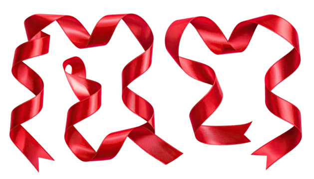 Two sets of red silk ribbons looping against a black background