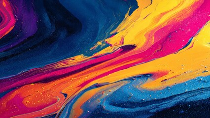 Vibrant swirls of yellow pink and blue liquids with small bubbles and texture fire background Abstract Background Color Paint