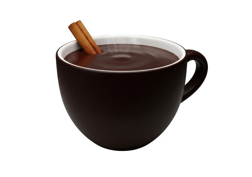 Warm beverage with cinnamon stick on white background isolated on transparent background