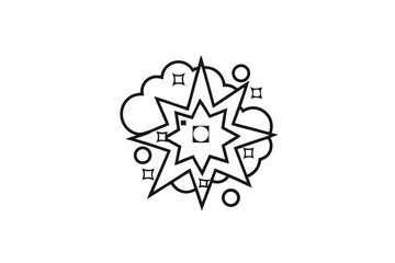 Abstract Starburst Icon with Circles and Squares on a White Background