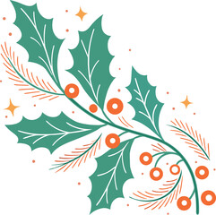 Holly sprig with berries and pine needles festive illustration vector