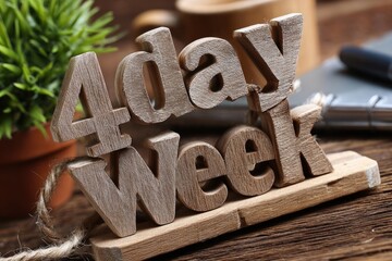 The concept of 4 day working week made from wooden letters