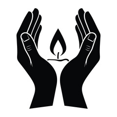 Obraz premium Hands cupping a lit candle icon silhouette
