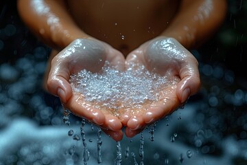 Fototapeta premium Hands Holding Sparkling Water Drops