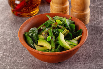 Vegetarian green salad with asparagus and avocado