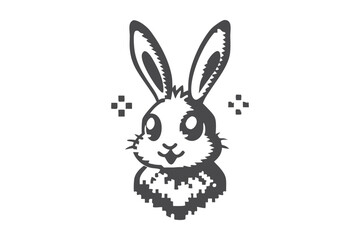 Cartoon Bunny Character with Pixelated Edges on White Background