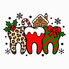 Christmas Teeth with Holly Candy Cane