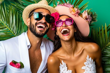A man and a woman wearing sunglasses and a hat