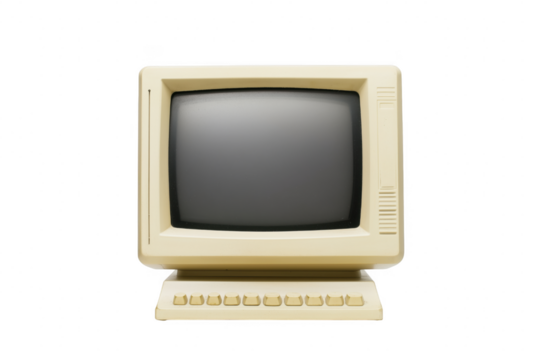 Vintage computer monitor with keyboard isolated on a transparent background