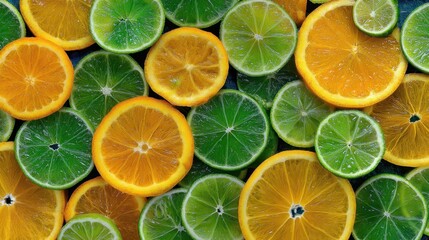 Obraz premium Vibrant citrus slices kitchen counter food photography colorful arrangement top-down view freshness and flavor