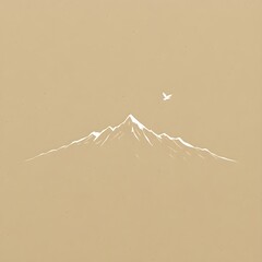 Peaceful mountain peak with soaring bird illustration, perfect for adventure and travel themes