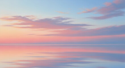 Fototapeta premium Pastel Colored Sky Over Water - Calm water reflects a pastel sky. Serenity, reflection, peace, hope, and tranquility