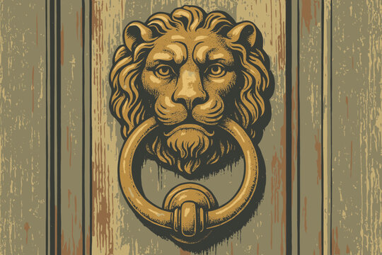 Illustration head like muted lion retro mounted tones vector door doorknocker weathered