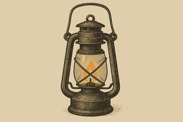Design vector lantern illustration handle worn soft vintage flickering flame inside