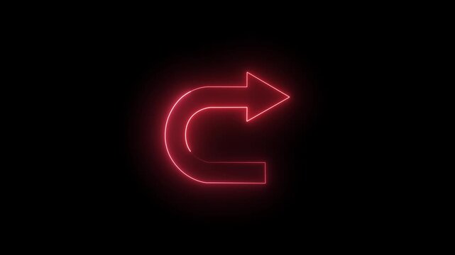 Glowing Neon Red U-turn Direction Arrow icon Animation in Black Background 