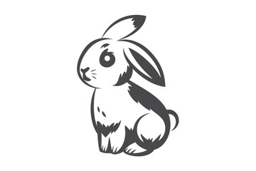 Elegant Rabbit Silhouette with Detailed Fur on White Background Design