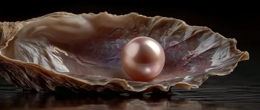 The rich beauty and inherent elegance of an open oyster shell are highlighted by a pearl nestled inside.