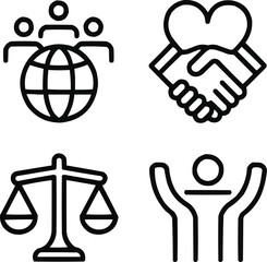 Equality and Multicultural Collaboration Line Icon Collection Social Harmony and Respect
