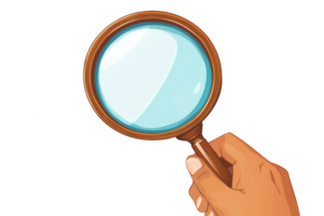 Hand holding magnifying glass isolated on a transparent background