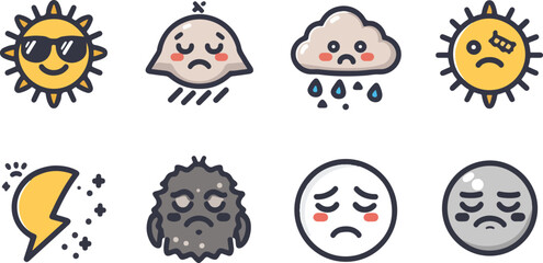 playful weather faces cute sky creatures vector icons