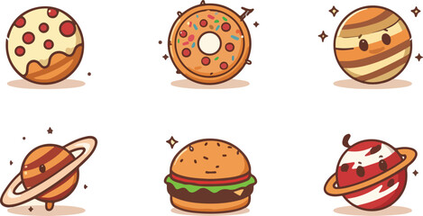 galactic snacks cartoon food planets vector set