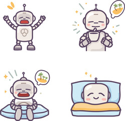 dreaming machines sleepy cartoon robots vector icons
