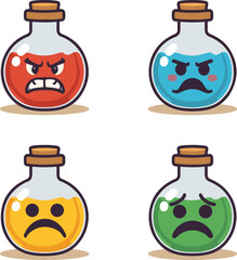 mood potions expressive magical bottles vector set