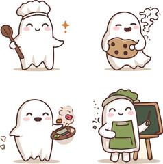 friendly spirits at work cute ghost occupations icon set