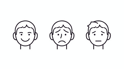 minimal human facial expressions line icon set
