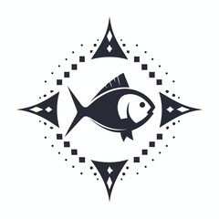 Fototapeta premium Flat Fish Design with Square and Pointed Geometric Shape on White