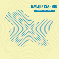 Jammu and Kashmir map vector line art cutout silhouette illustration