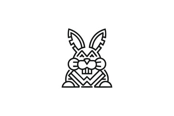 Geometric Rabbit with Outline Design on White Background