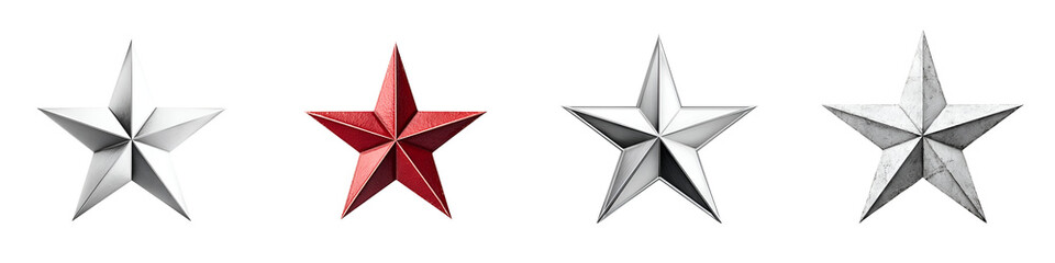 Obraz premium Set of Star Shapes: Rating System Elements in Silver and Red on White