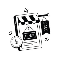 Retail shop availability and open signboard Vector Icons
