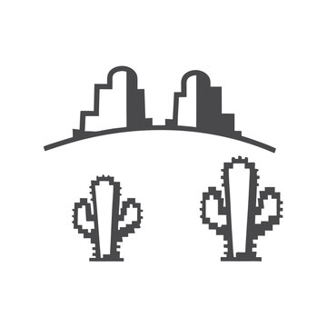 Gray Mesa and Pixelated Cactus Duo on White Background