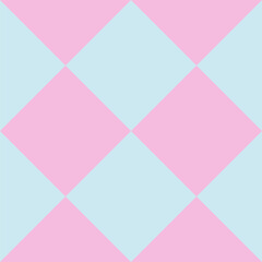 A seamless pattern with a large checkerboard or argyle grid composed of alternating pink and light blue diagonal squares. This minimalist design is for a background, digital paper or textile print.