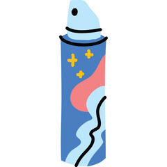 Simple blue spray can with abstract colorful pattern and stars against a transparent background a tool for creative expression and application