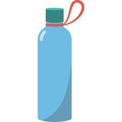Simple Blue Water Bottle with Green Cap and Red Loop Handle on White Background