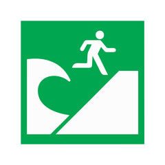 Tsunami evacuation area vector design safety sign standard ISO 7010