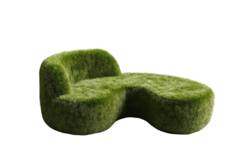 A grass-covered chaise lounge against black, resembling a biomorphic landscape element