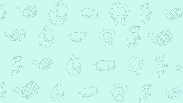 Floral pattern animal A gentle design featuring playful animal illustrations like turtles, lions, and other creatures on a delicate background creating a soothing artistic composition