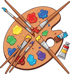 Create Creative Painting Supplies Palette on white Background.