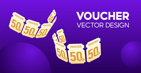 Golden Voucher Vector Design on Purple Background