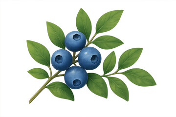 Blueberry branch with fresh ripe berries and green leaves, symbolizing healthy eating and natural food, transparent background