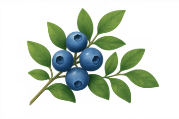 Blueberry branch with fresh ripe berries and green leaves, symbolizing healthy eating and natural food, transparent background