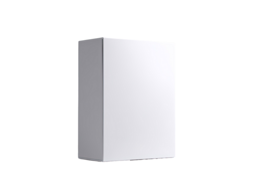 A simple, vertical, white rectangular prism casts a shadow on a black background