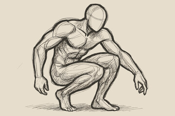 Fototapeta premium Strokes figure sketch anatomy draft illustration vector balance bold crouched muscles